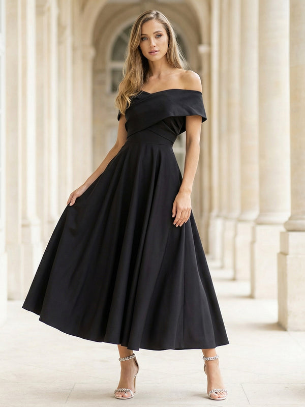Satin A Line Off the Shoulder Short Wedding Dresses