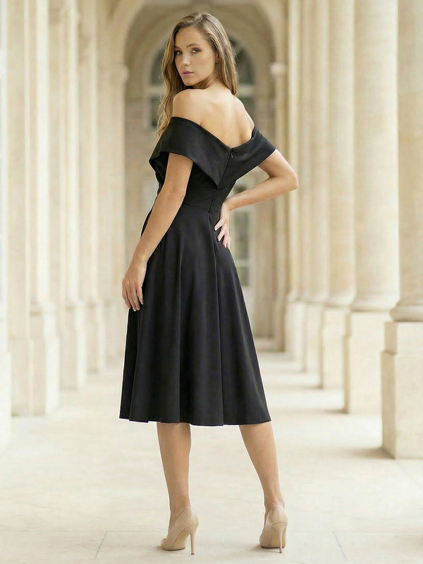 Satin A Line Off the Shoulder Short Wedding Dresses