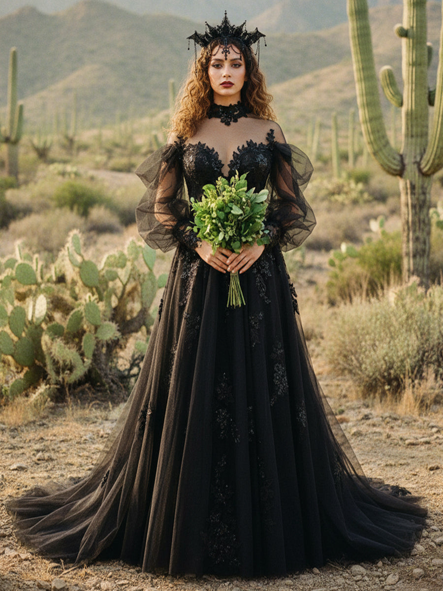 Lace Appliques A-Line Long Sleeves Sweetheart Wedding Dresses with Backless