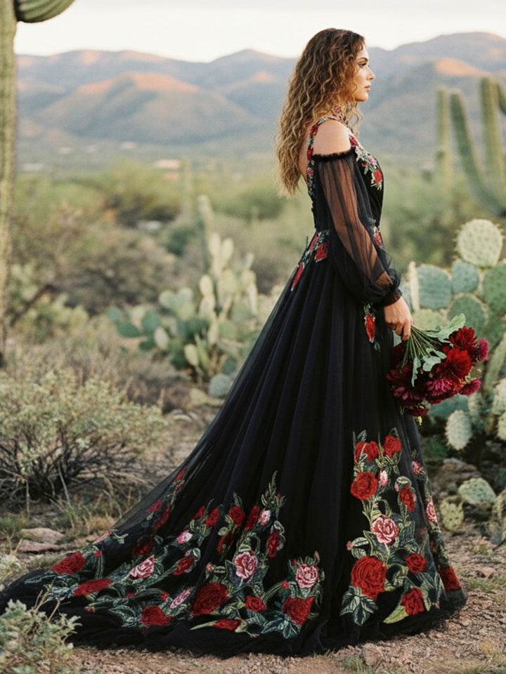 Lace Embroidered A-Line Off the Shoulder Sweetheart Wedding Dresses with Sleeves