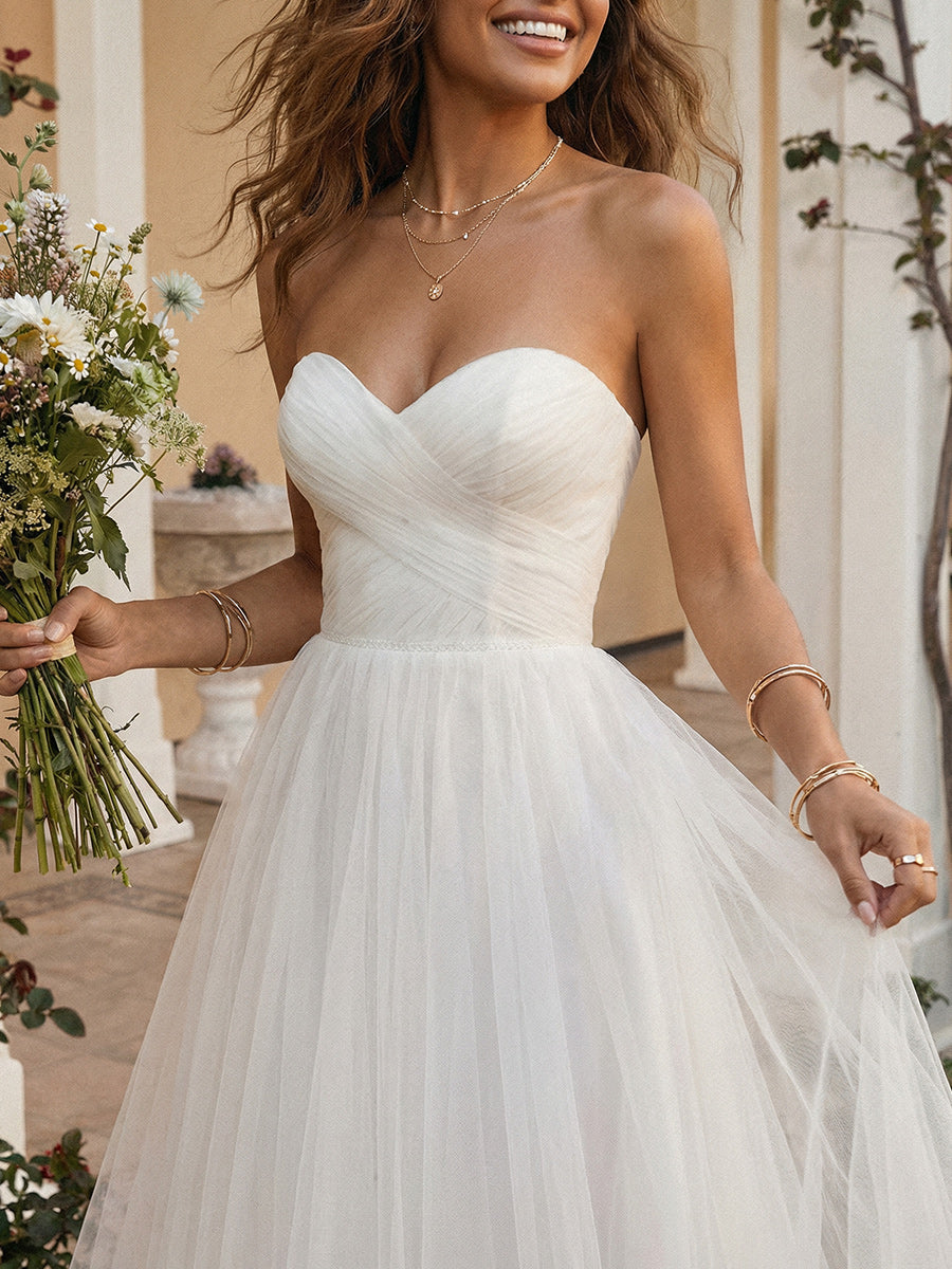 Tulle A Line Sweetheart Tea Length Little White Dresses