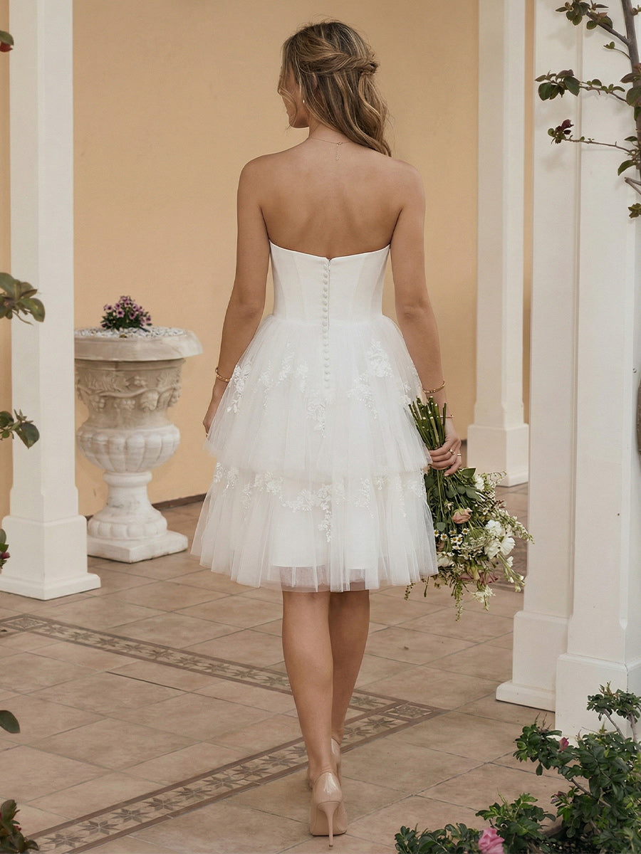 Tulle A Line Sweetheart Layered Little White Dresses