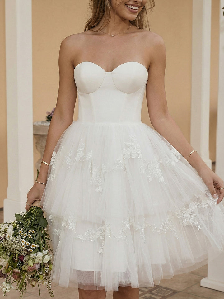 Tulle A Line Sweetheart Layered Little White Dresses