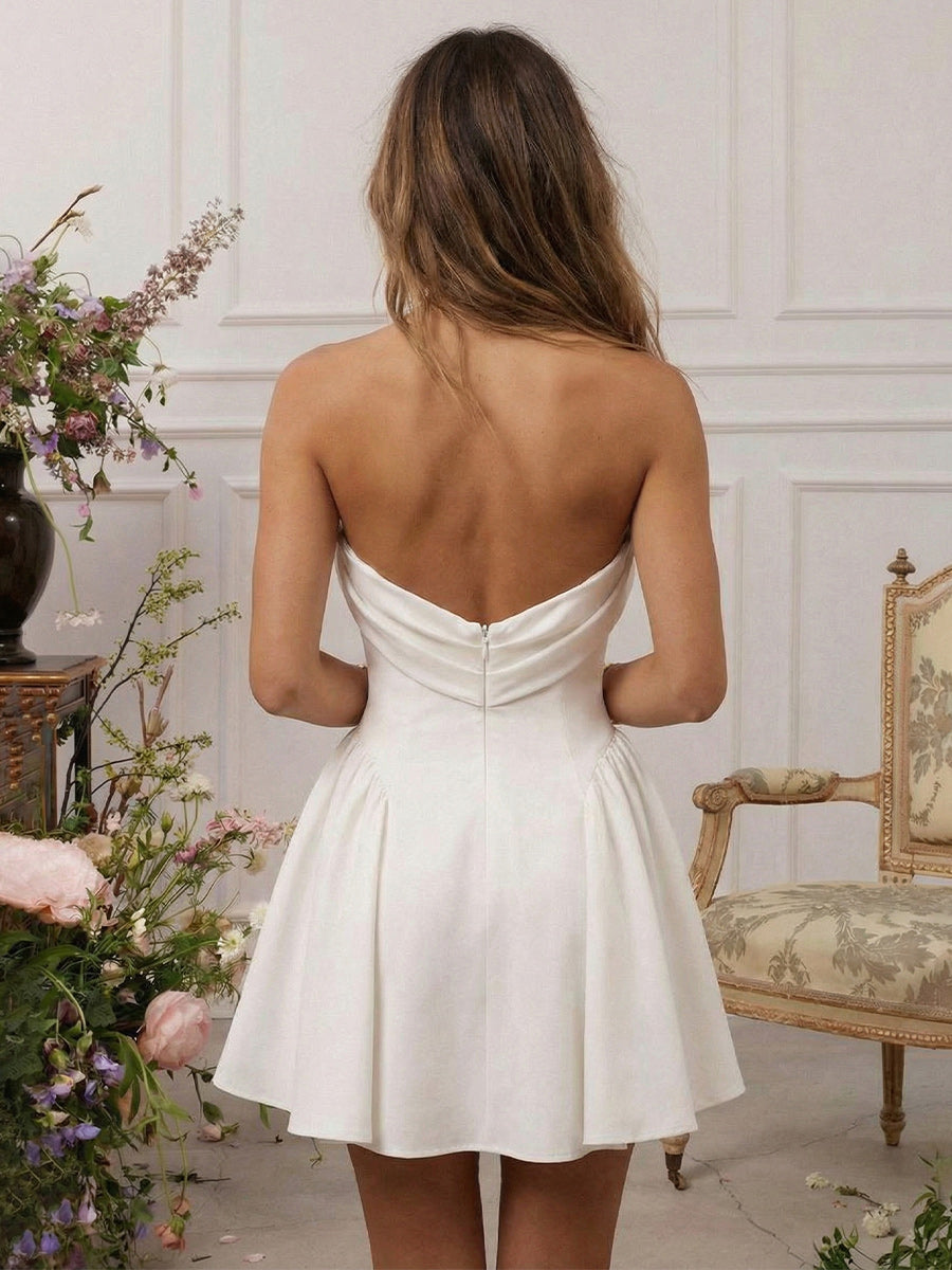 Satin A Line Cowl Neck Short Little White Dresses