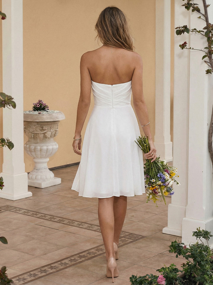 Chiffon A Line Strapless Short Little White Dresses