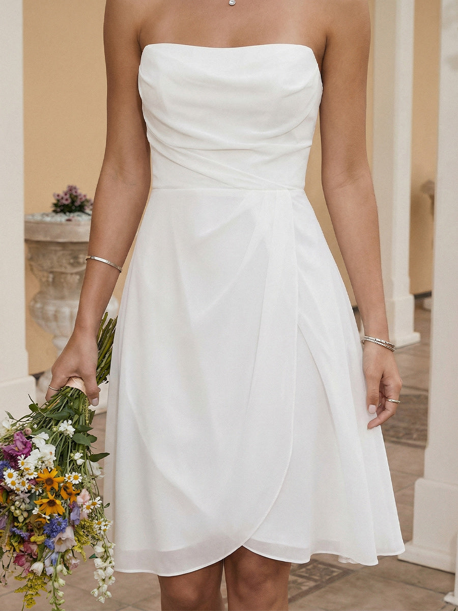 Chiffon A Line Strapless Short Little White Dresses