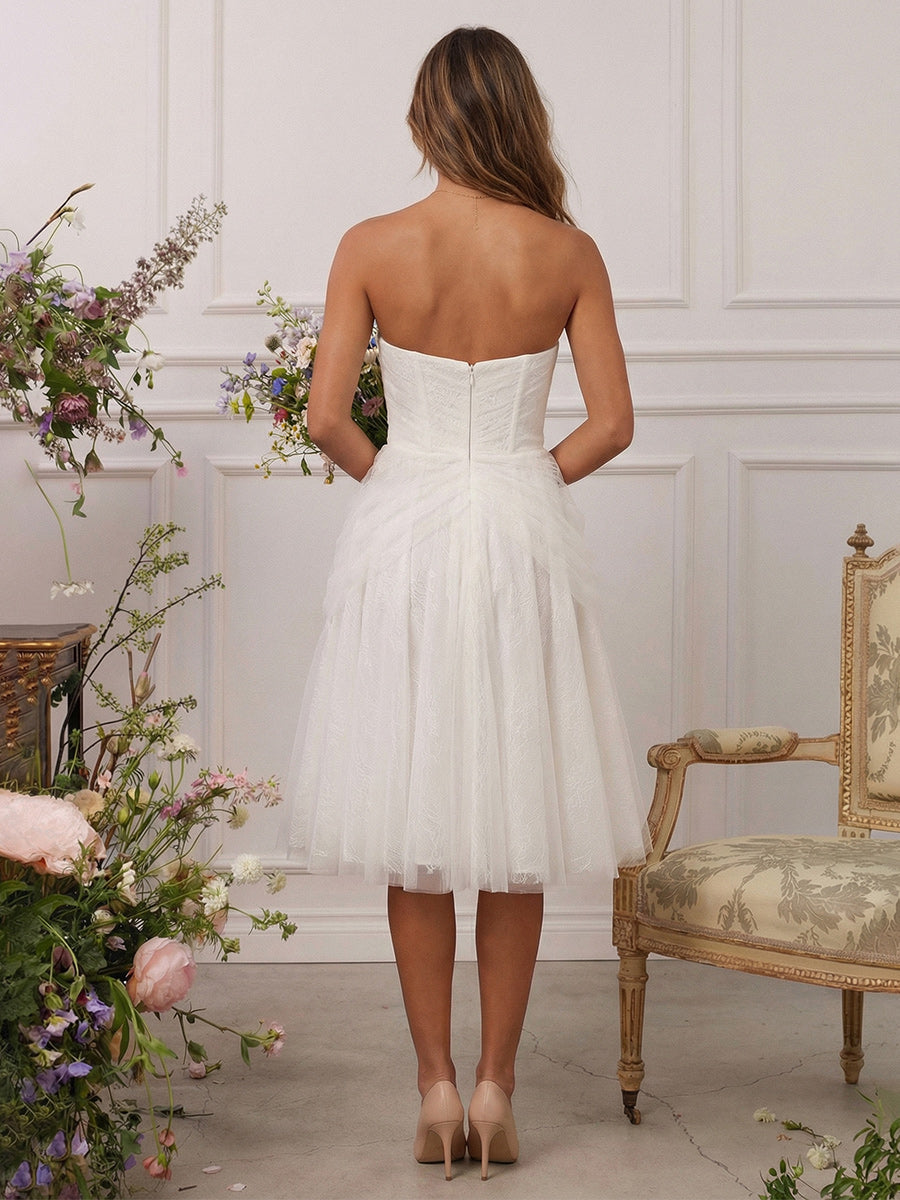 Laces A Line Sweetheart Short Little White Dresses