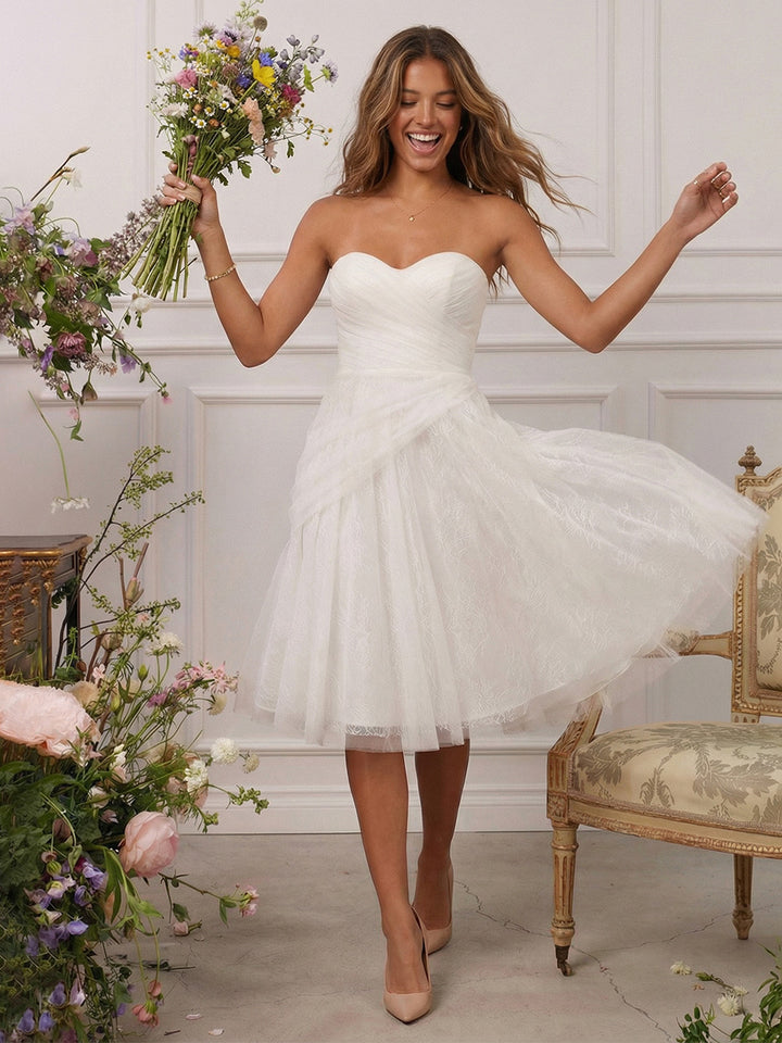 Laces A Line Sweetheart Short Little White Dresses