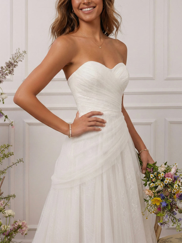 Laces A Line Sweetheart Short Little White Dresses