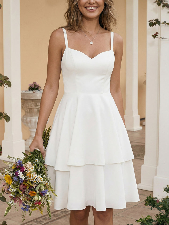 Satin A Line Spaghetti Straps Short Little White Dresses