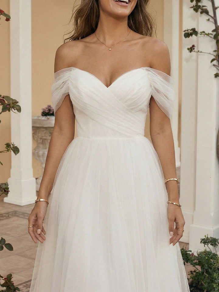 Tulle A Line Off the Shoulder Short Little White Dresses