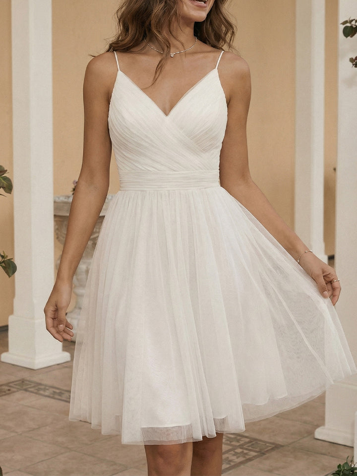 Tulle A Line Spaghetti Straps Short Little White Dresses