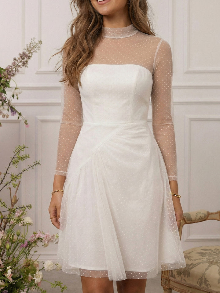 Tulle A Line High Neck Short Little White Dresses