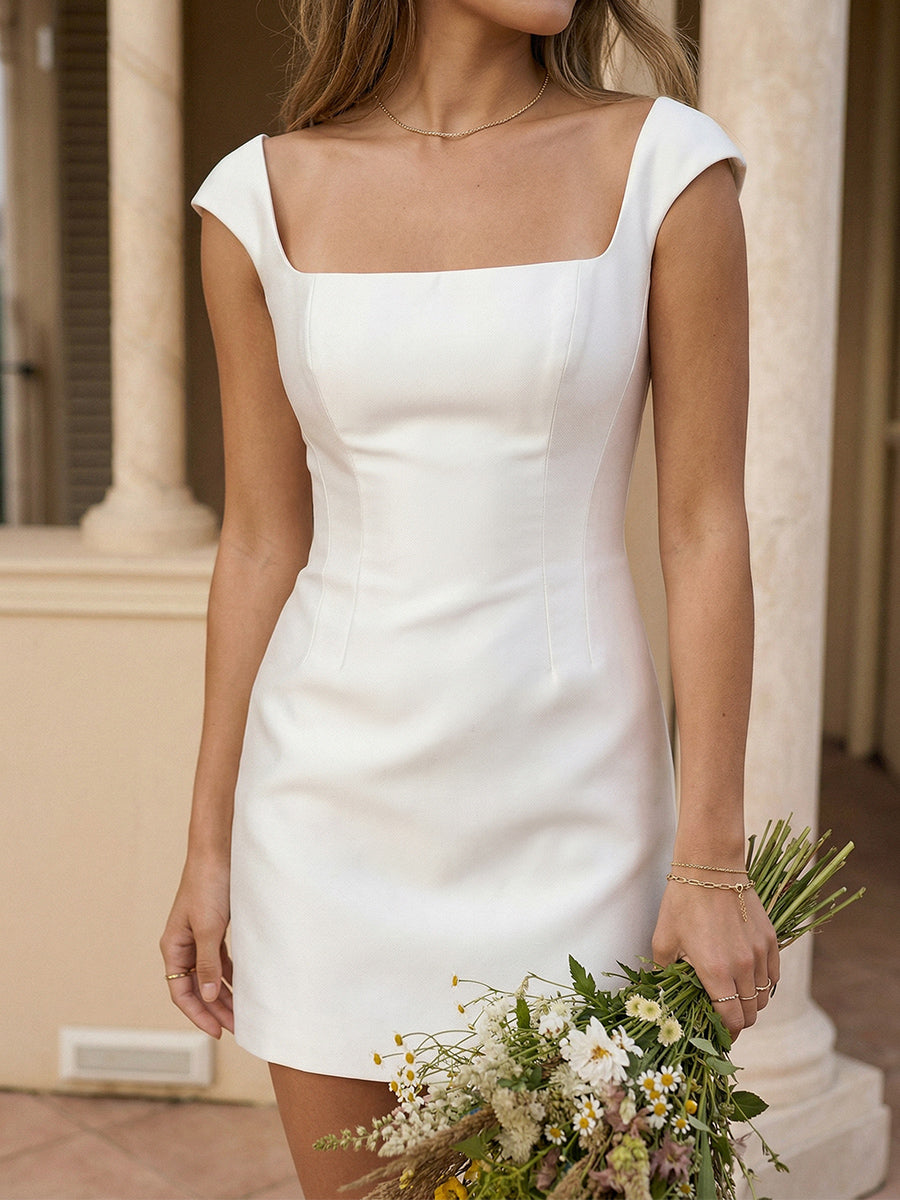 Satin Mermaid Square Neck Short Little White Dresses