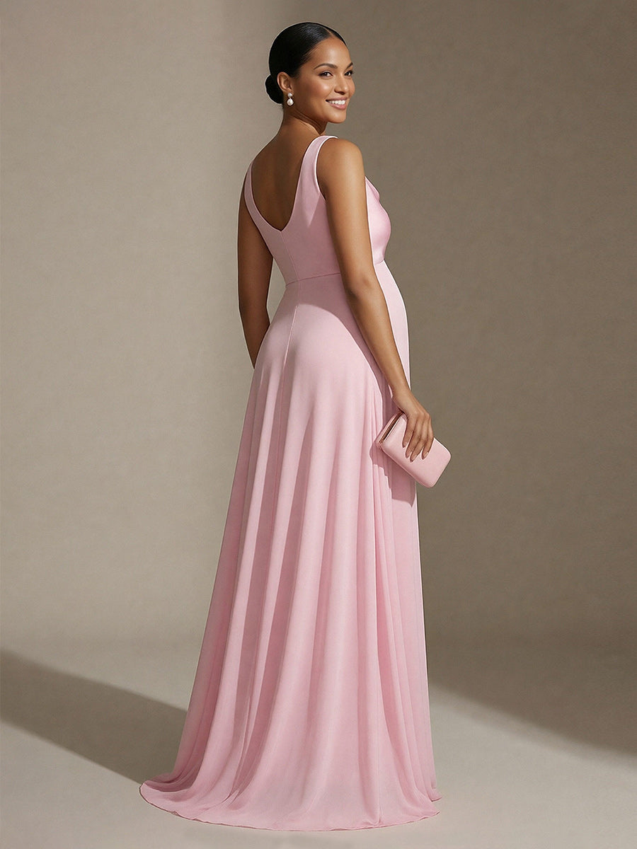 A Line Cowl Neck Satin Sleeveless Wedding Guest Dresses
