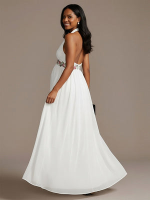 Halter Chiffon A Line Sequin Maxi Dresses with Floral