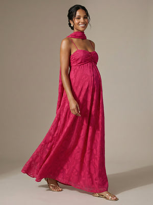 Jacquard A Line Spaghetti Straps Square Neck Maxi Dresses with Scarf