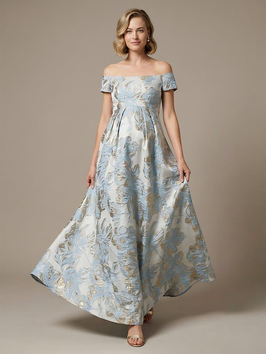 Floral Off the Shoulder Corset Pleated Maxi Dresses