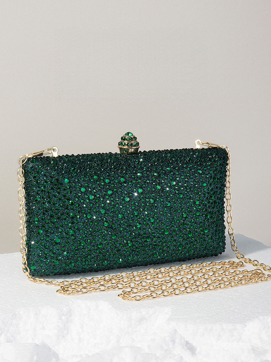 Women's Glitter Luxurious Beadings Evening Clutch with Crown Buckle