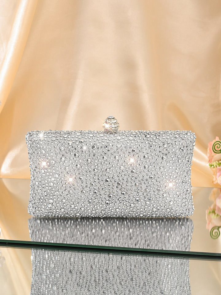 Women's Glitter Luxurious Beadings Evening Clutch with Crown Buckle