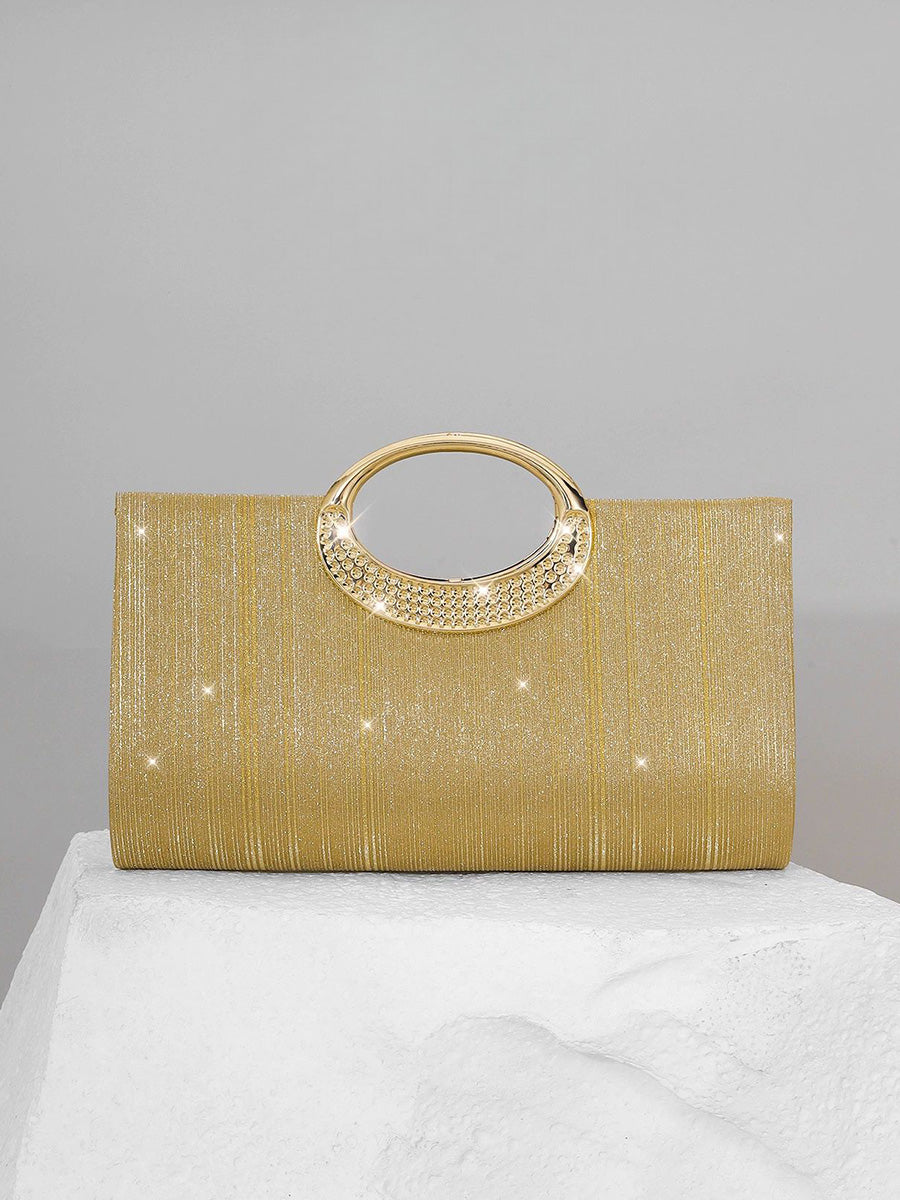 Geometric Metal Handle Stripes Glitter Polyester Handbagsfor Evening