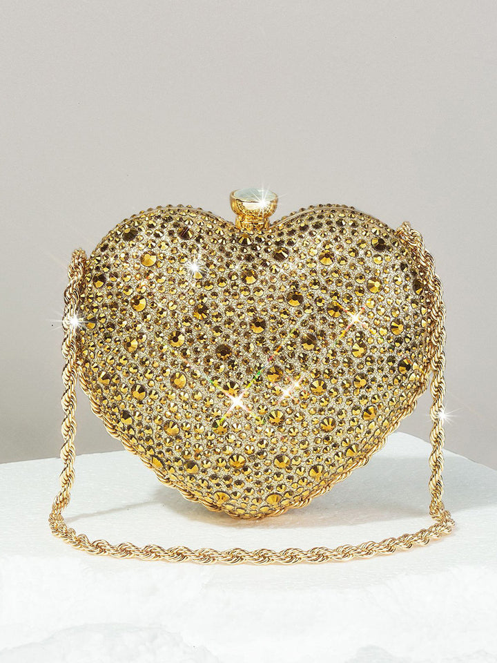 Sweetheart Luxurious Beadings Sparkly Polyester Handbags with Chain