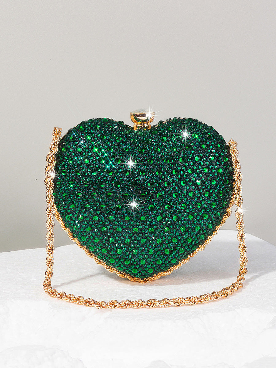 Sweetheart Luxurious Beadings Sparkly Polyester Handbags with Chain