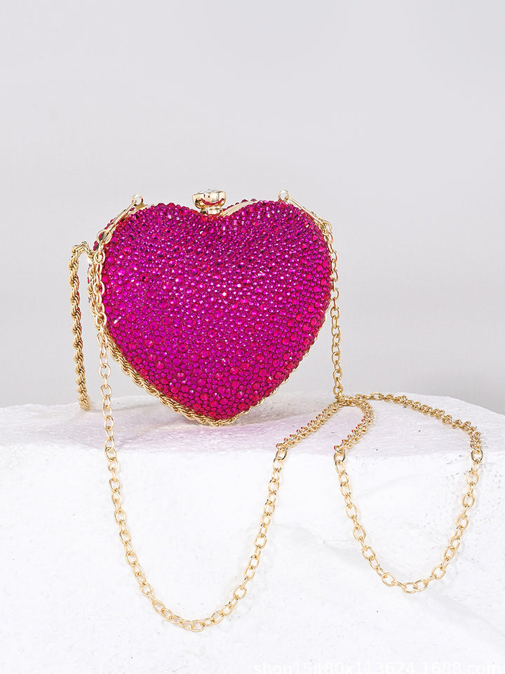 Sweetheart Luxurious Beadings Sparkly Polyester Handbags with Chain