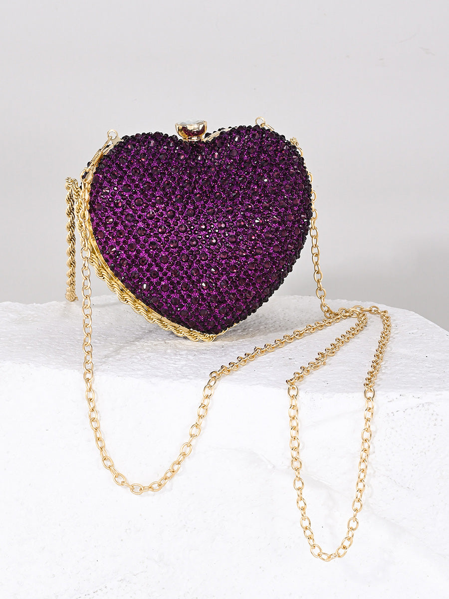 Sweetheart Luxurious Beadings Sparkly Polyester Handbags with Chain