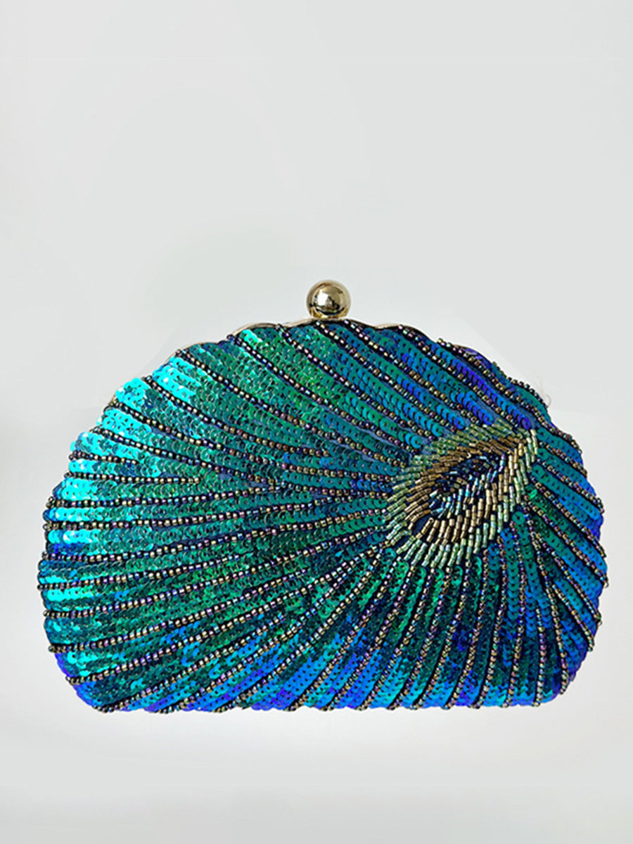Shell Delicated Beadings Feather Sequin Handbags with Chain