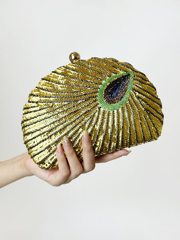 Shell Delicated Beadings Feather Sequin Handbags with Chain