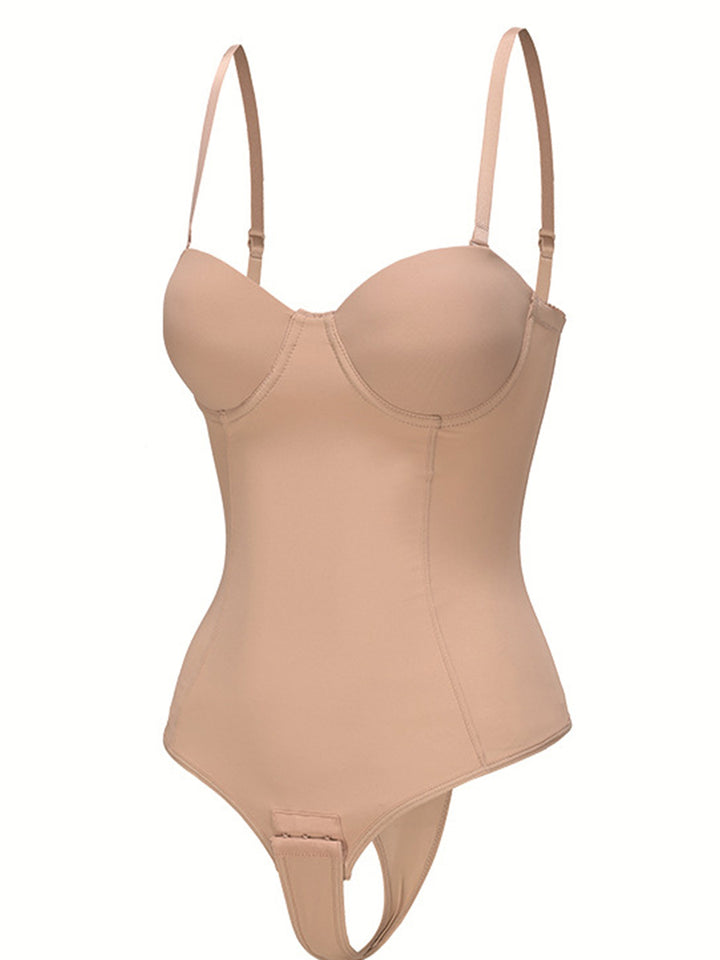 Hip Length Daily Tummy Control Push-Up Bra Spaghetti Straps Nylon Shapewear
