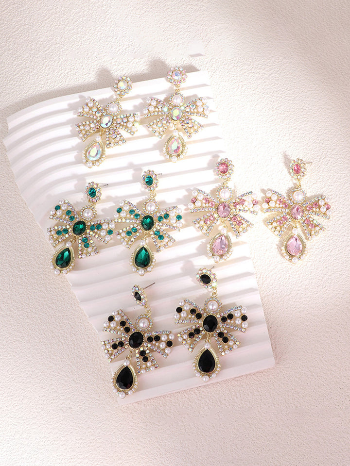 Bow Sweet Beadings Crystal Alloy Earrings