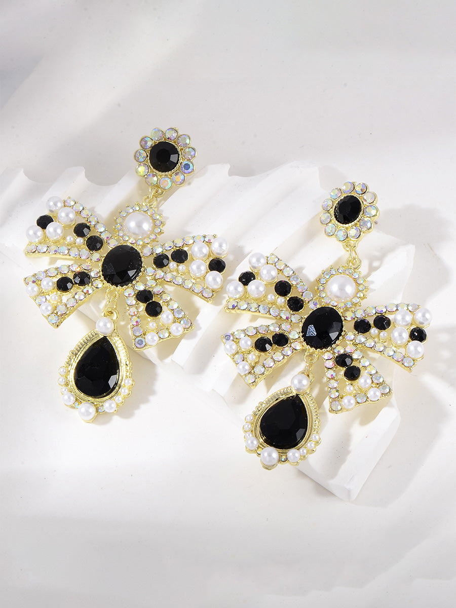 Bow Sweet Beadings Crystal Alloy Earrings