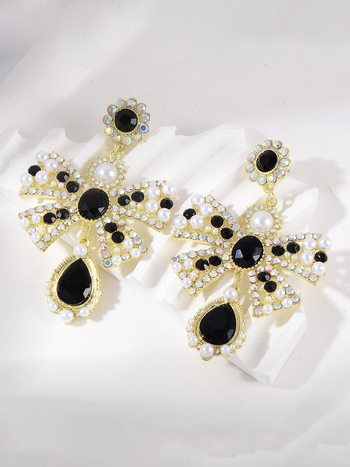 Bow Sweet Beadings Crystal Alloy Earrings