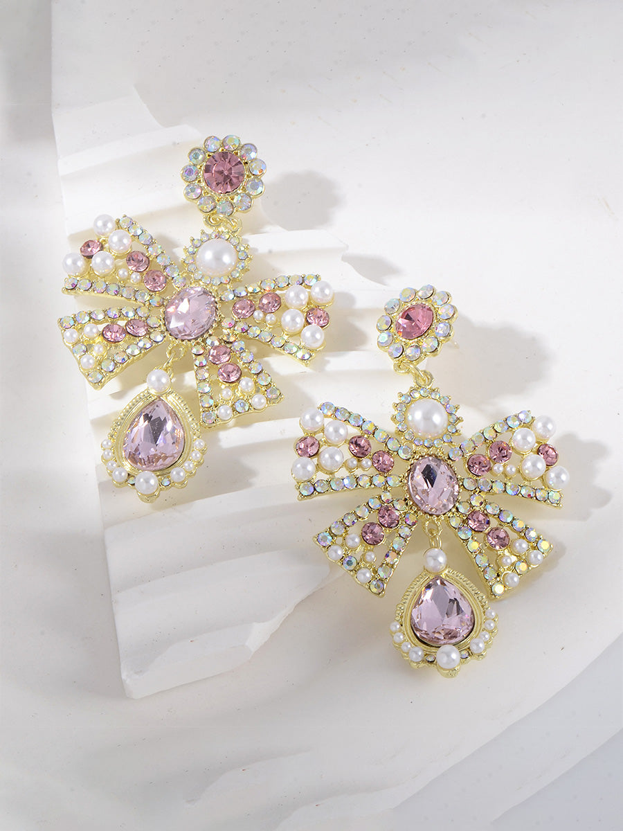 Bow Sweet Beadings Crystal Alloy Earrings