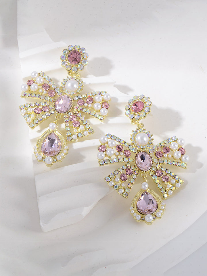 Bow Sweet Beadings Crystal Alloy Earrings