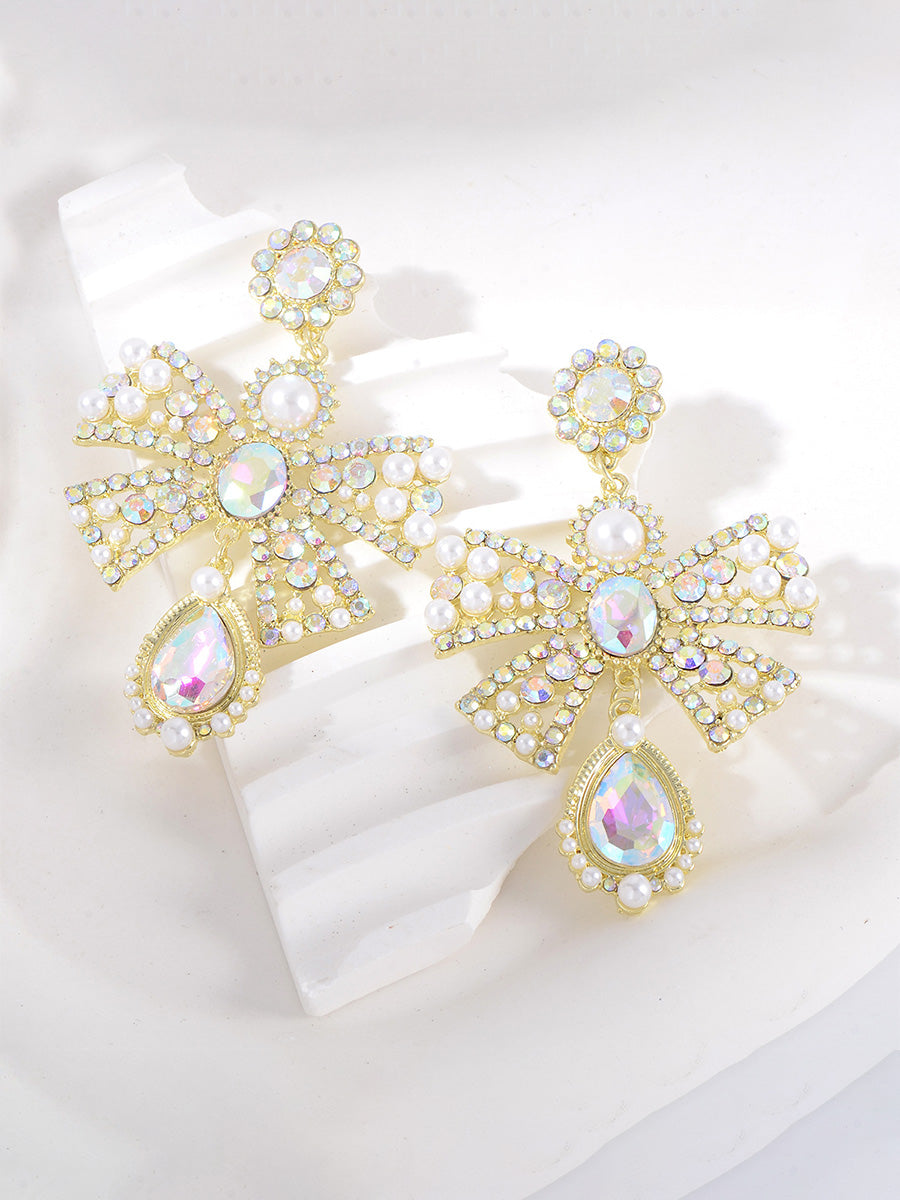 Bow Sweet Beadings Crystal Alloy Earrings