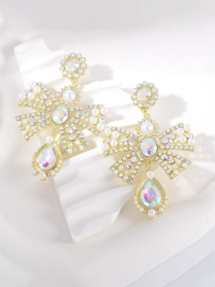Bow Sweet Beadings Crystal Alloy Earrings
