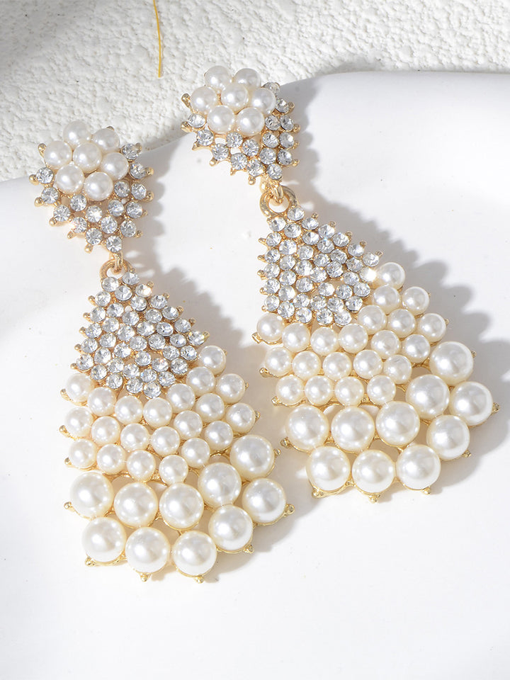 Tear Drop Luxurious Crystal Beadings Pearl Earrings