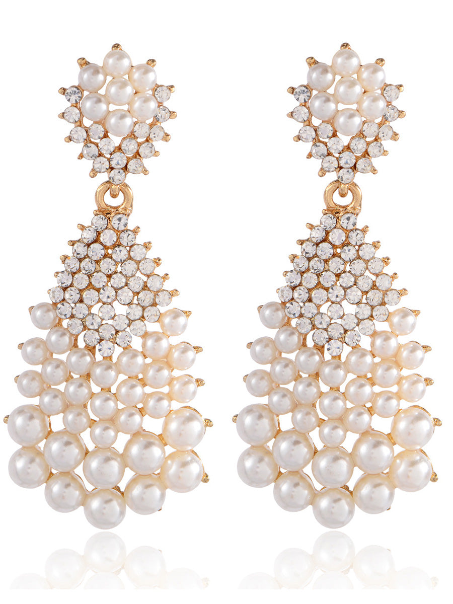 Tear Drop Luxurious Crystal Beadings Pearl Earrings