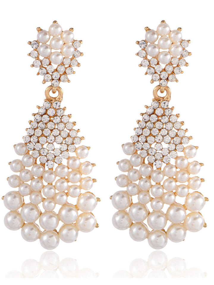 Tear Drop Luxurious Crystal Beadings Pearl Earrings