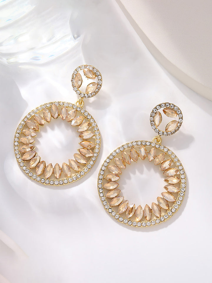 Round Elegant Beadings Hollow-Out Crystal Earrings