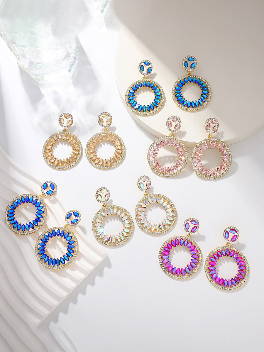 Round Elegant Beadings Hollow-Out Crystal Earrings