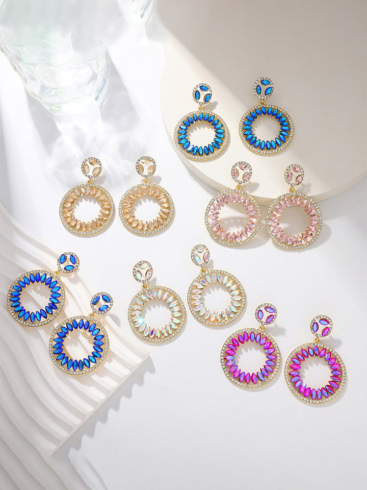 Round Elegant Beadings Hollow-Out Crystal Earrings