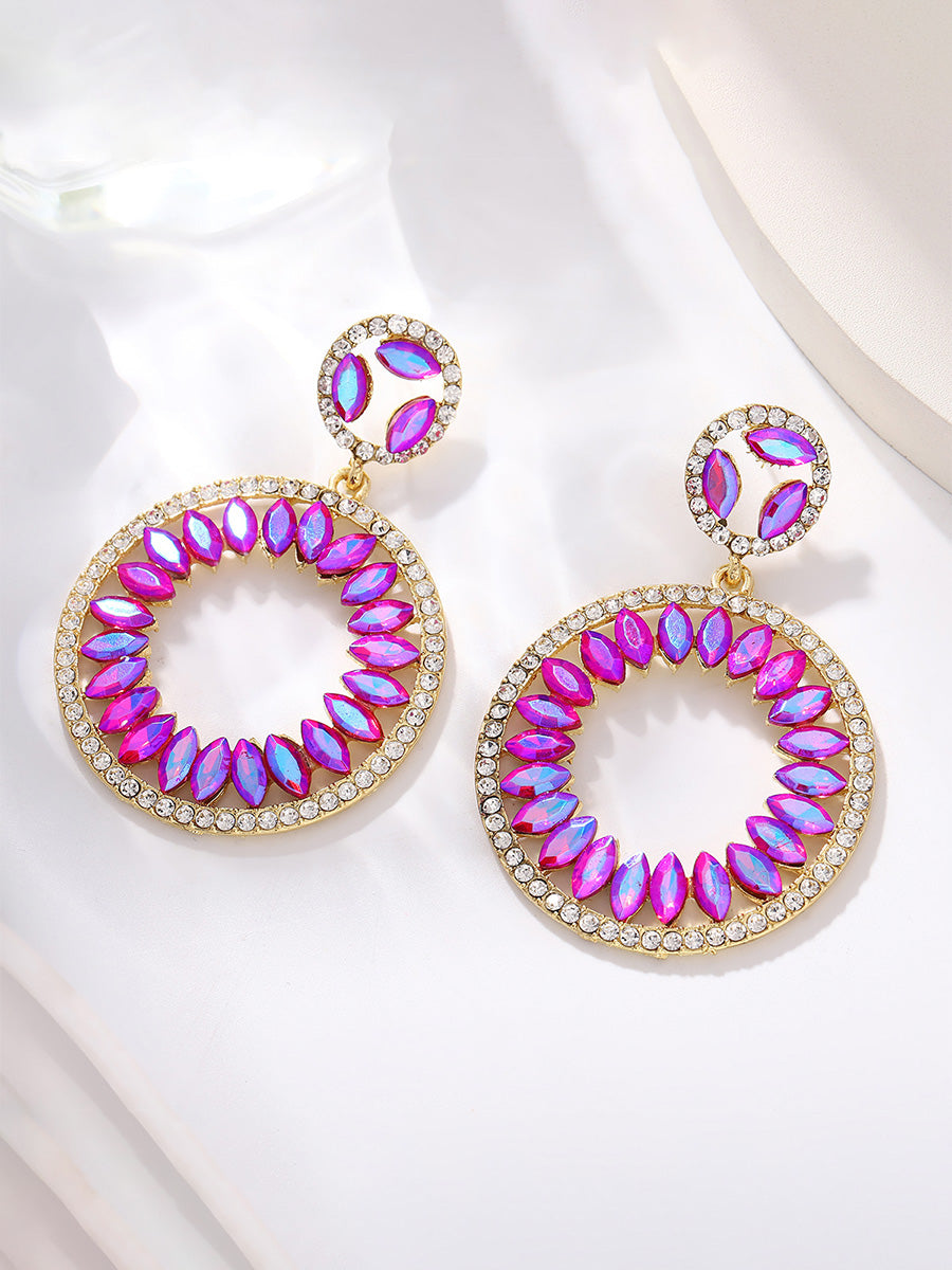 Round Elegant Beadings Hollow-Out Crystal Earrings
