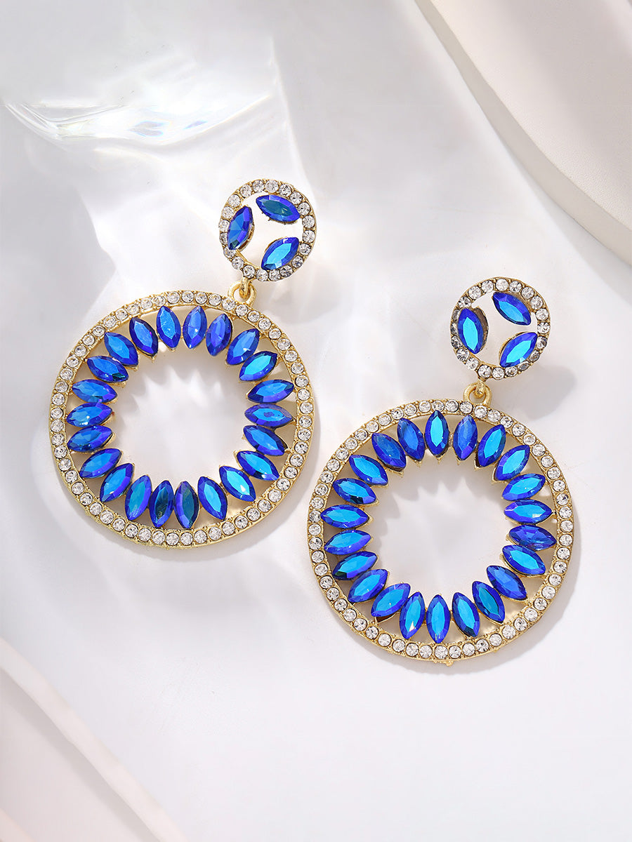 Round Elegant Beadings Hollow-Out Crystal Earrings