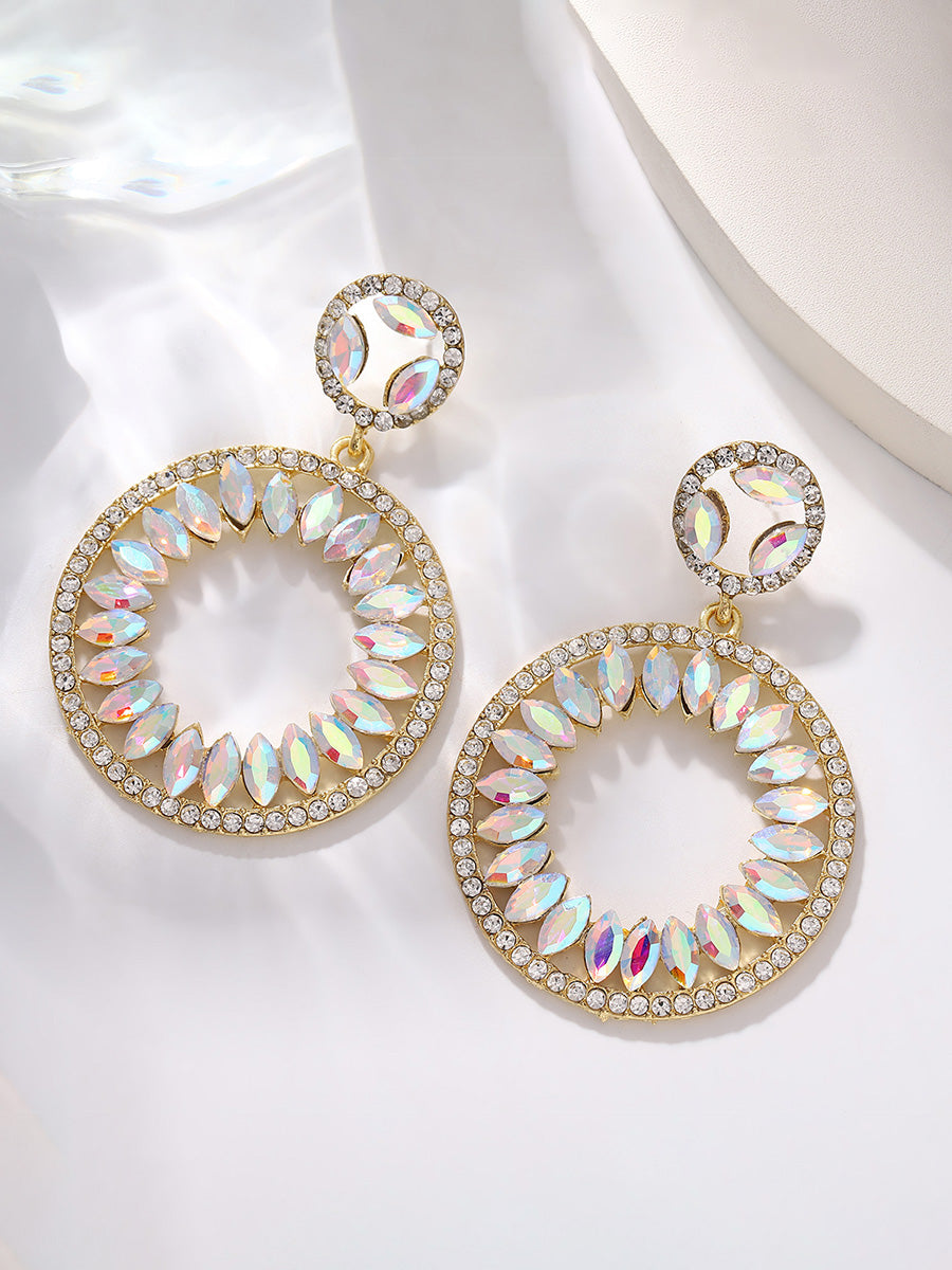 Round Elegant Beadings Hollow-Out Crystal Earrings
