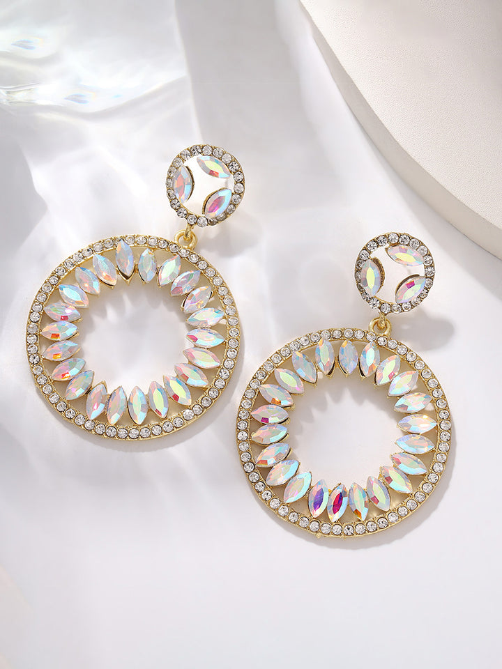 Round Elegant Beadings Hollow-Out Crystal Earrings