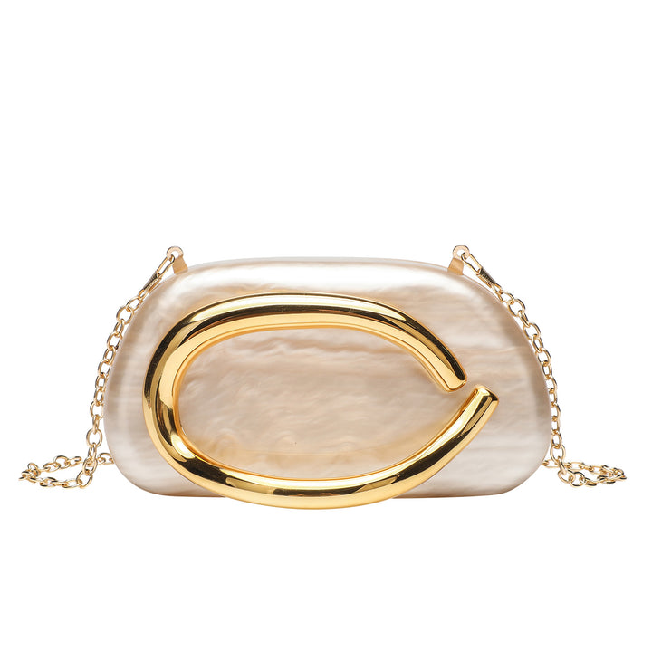 Oval  Metal Handle Diagonally Across Acrylic Handbags with Chain